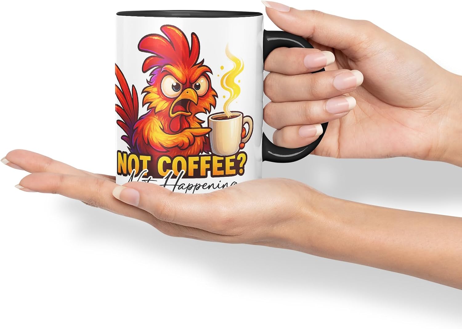 Vixar No Coffee Not Happening Funny Rooster Mug – Coloured Ceramic Mug Cup Gift, 11oz (Black)