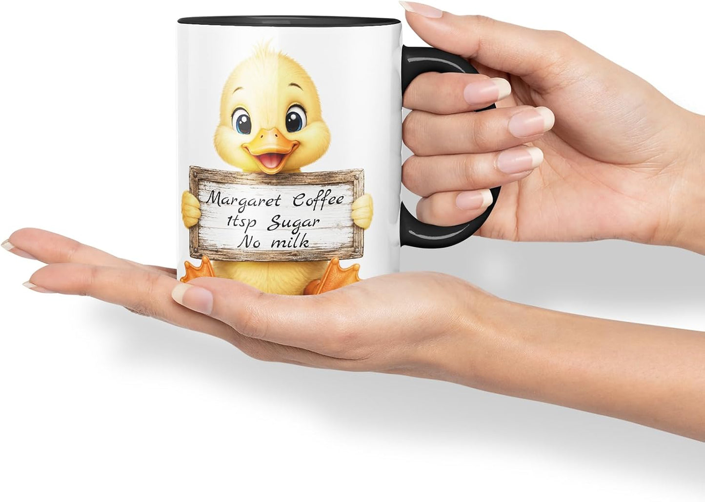Vixar Personalised Duckling Mug with Name or Custom Message – Cute Animal Coloured Ceramic Mug Cup Gift, 11oz (Black)
