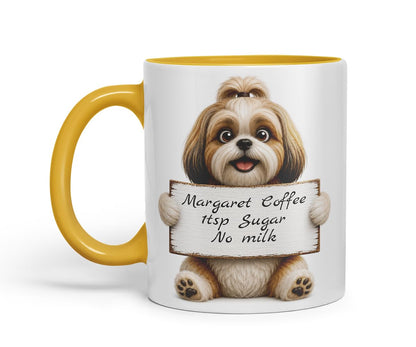 Vixar Personalised Shih Tzu Mug with Name or Custom Message – Cute Animal Coloured Ceramic Mug Cup Gift, 11oz (Black)