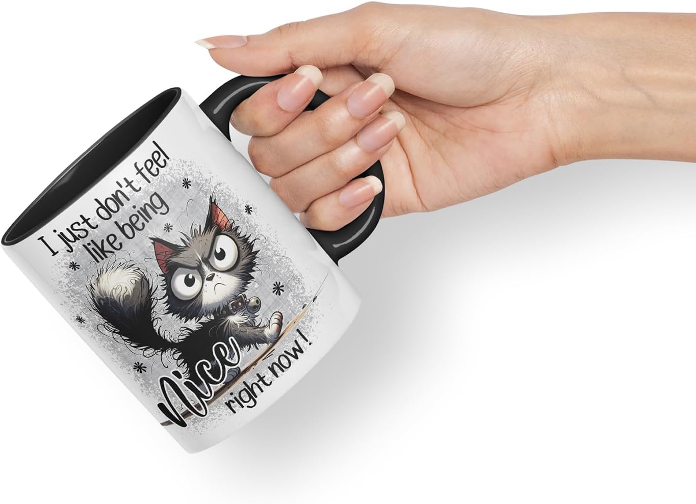 Vixar I Just Don't Feel Like Being Nice Right Now Funny cat – Coloured Ceramic Mug Cup Gift, 11oz (Black)