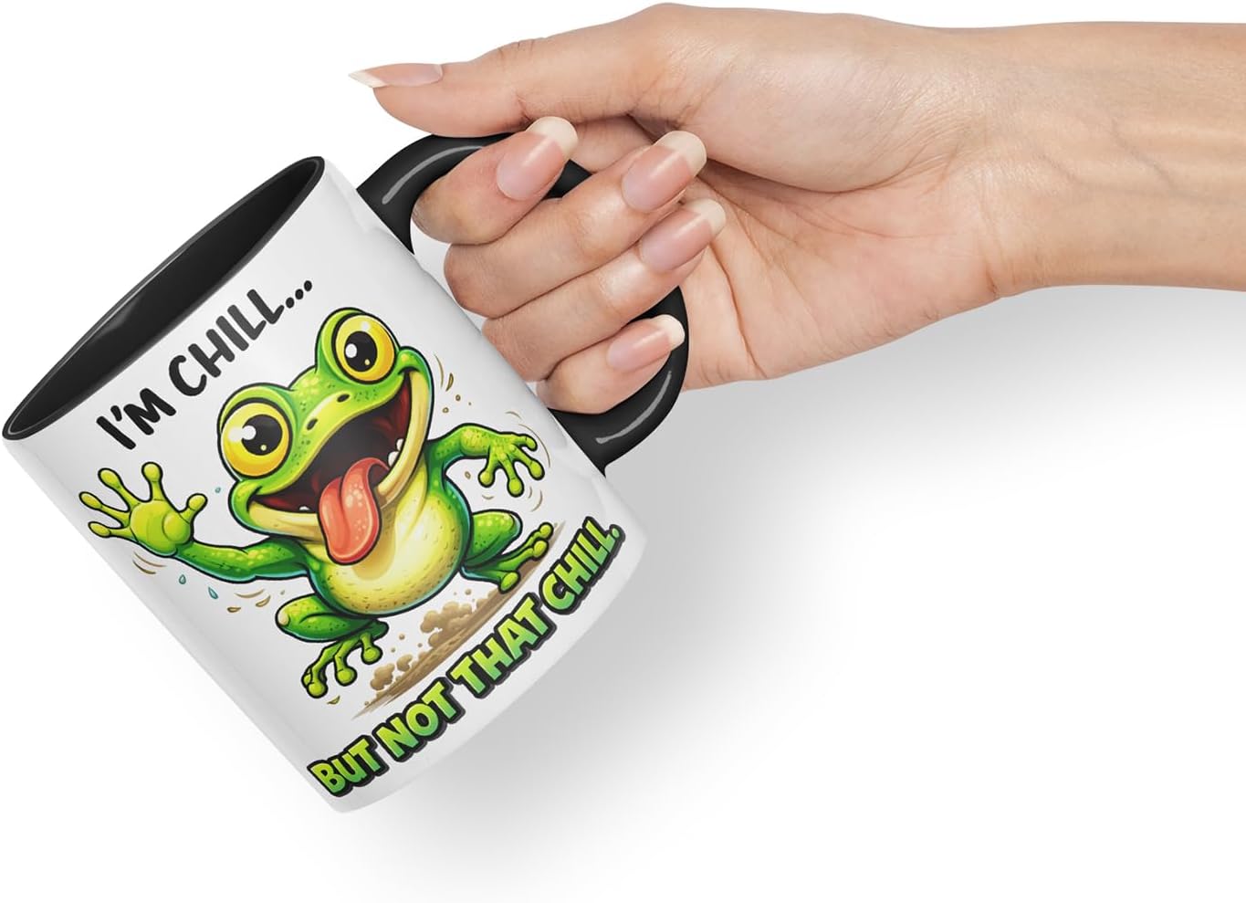 Vixar I'm Chill But Not that Chill Funny Frog Mug – Coloured Ceramic Mug Cup Gift, 11oz (Black)