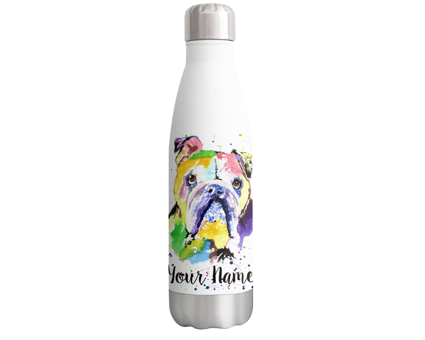 Vixar Bully British Bulldog Personalised Custom Bottle with your Text/name Dog Pet Watercolour Animals Bottle Double Wall Insulated Stainless Steel Sport Drinks 500ml