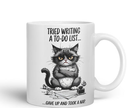 Vixar Tried Writing a to-Do List Sarcastic cat Coloured Ceramic Mug Cup Gift, 11oz (Black)