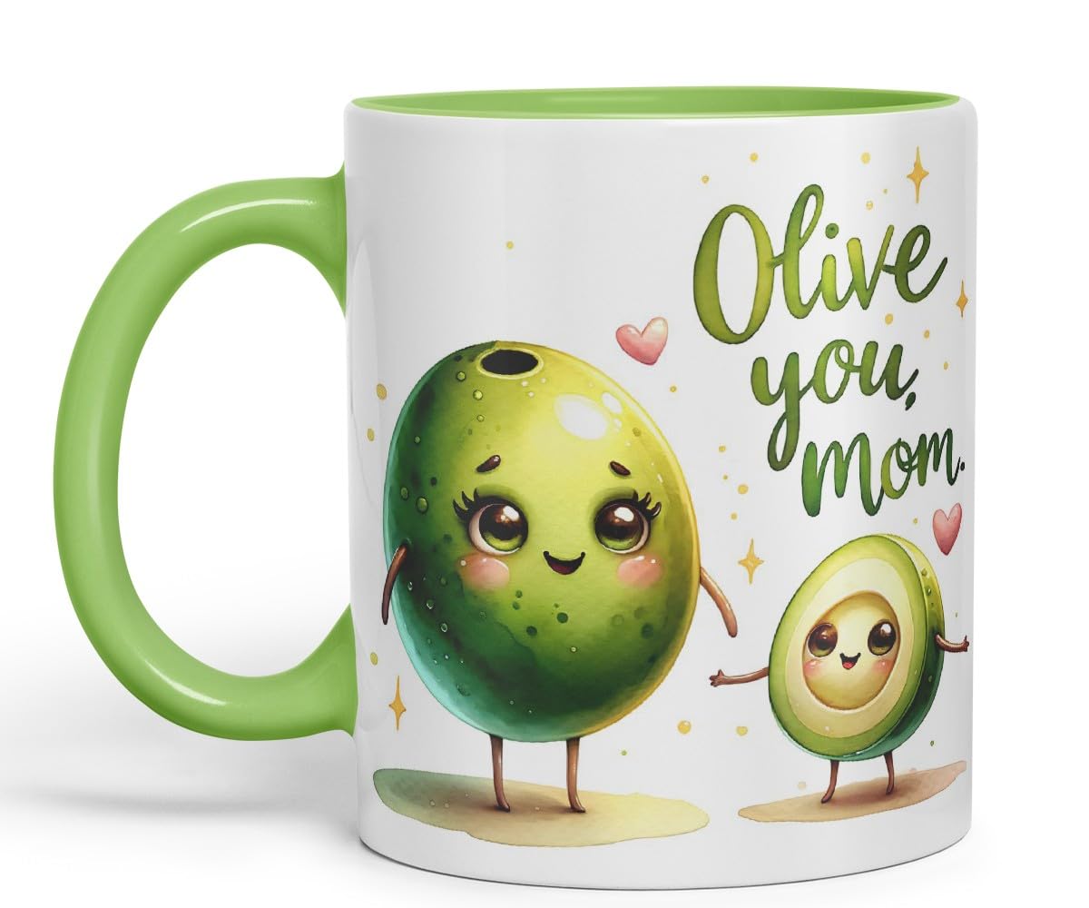 Vixar Olive You, Mom Coloured Mug Cup Cute Mother’s Day Gift 11oz (Black)