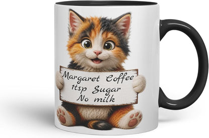 Vixar Personalised Mixed Cat Mug with Name or Custom Message – Cute Animal Coloured Ceramic Mug Cup Gift, 11oz (Black)