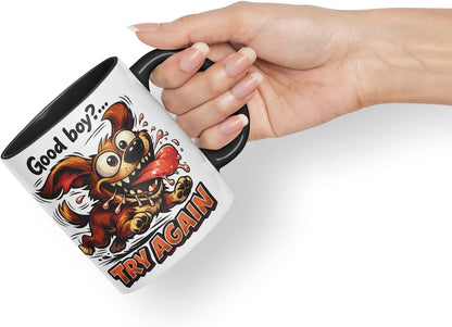 Vixar Good Boy Try Again Funny Dog Mug – Coloured Ceramic Mug Cup Gift, 11oz (Black)