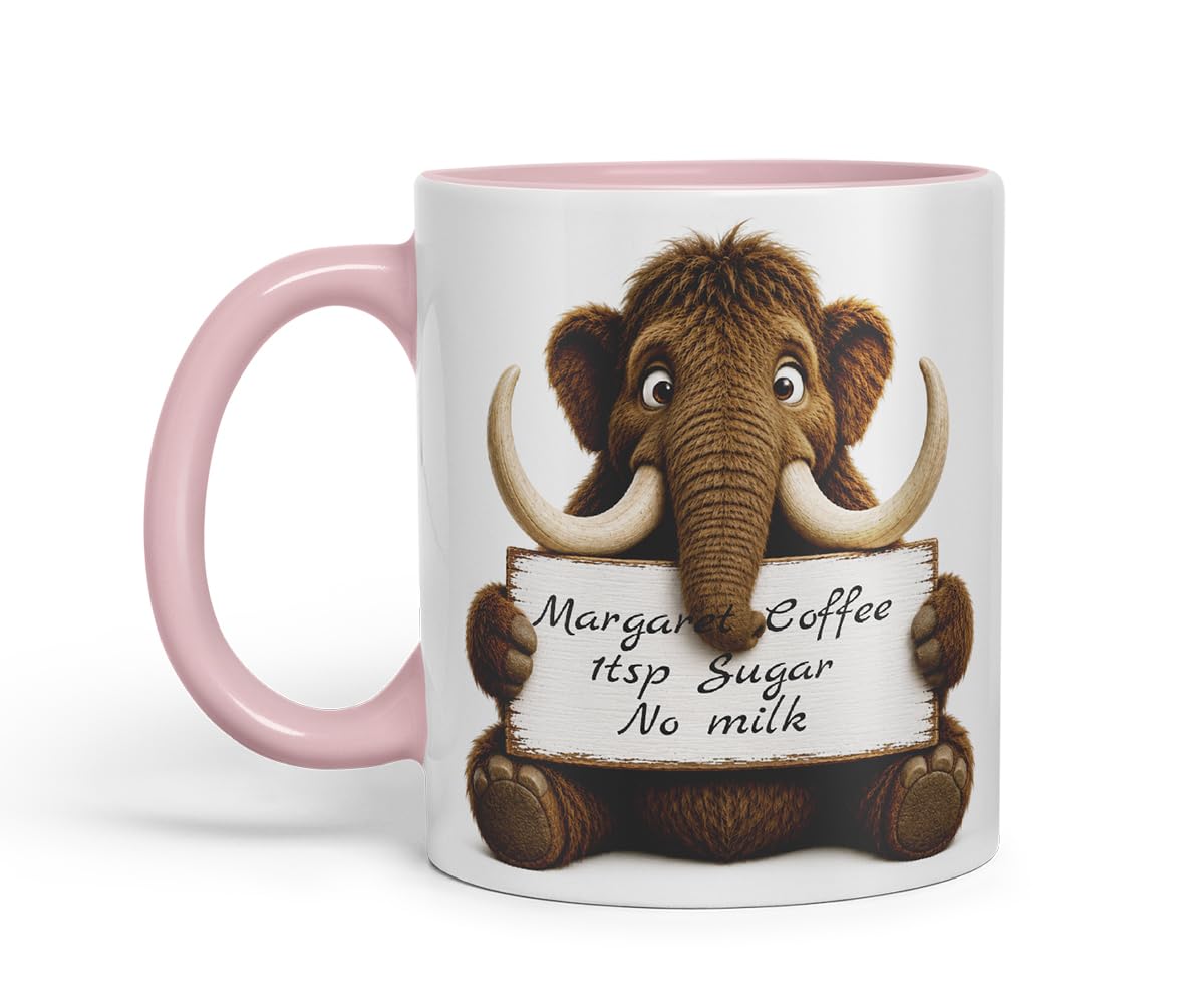 Vixar Personalised Mammoth Mug with Name or Custom Message – Cute Animal Coloured Ceramic Mug Cup Gift, 11oz (Black)