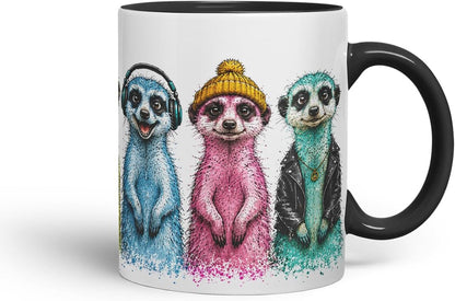 Meerkat Mug – Cute Meerkat Coloured Ceramic Mug Cup Gift, 11oz (Black)
