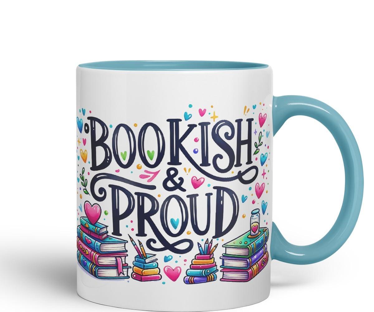 Vixar Bookish & Proud Coloured Mug Cup for Book Lovers 11oz (Black)