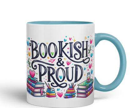 Vixar Bookish & Proud Coloured Mug Cup for Book Lovers 11oz (Black)