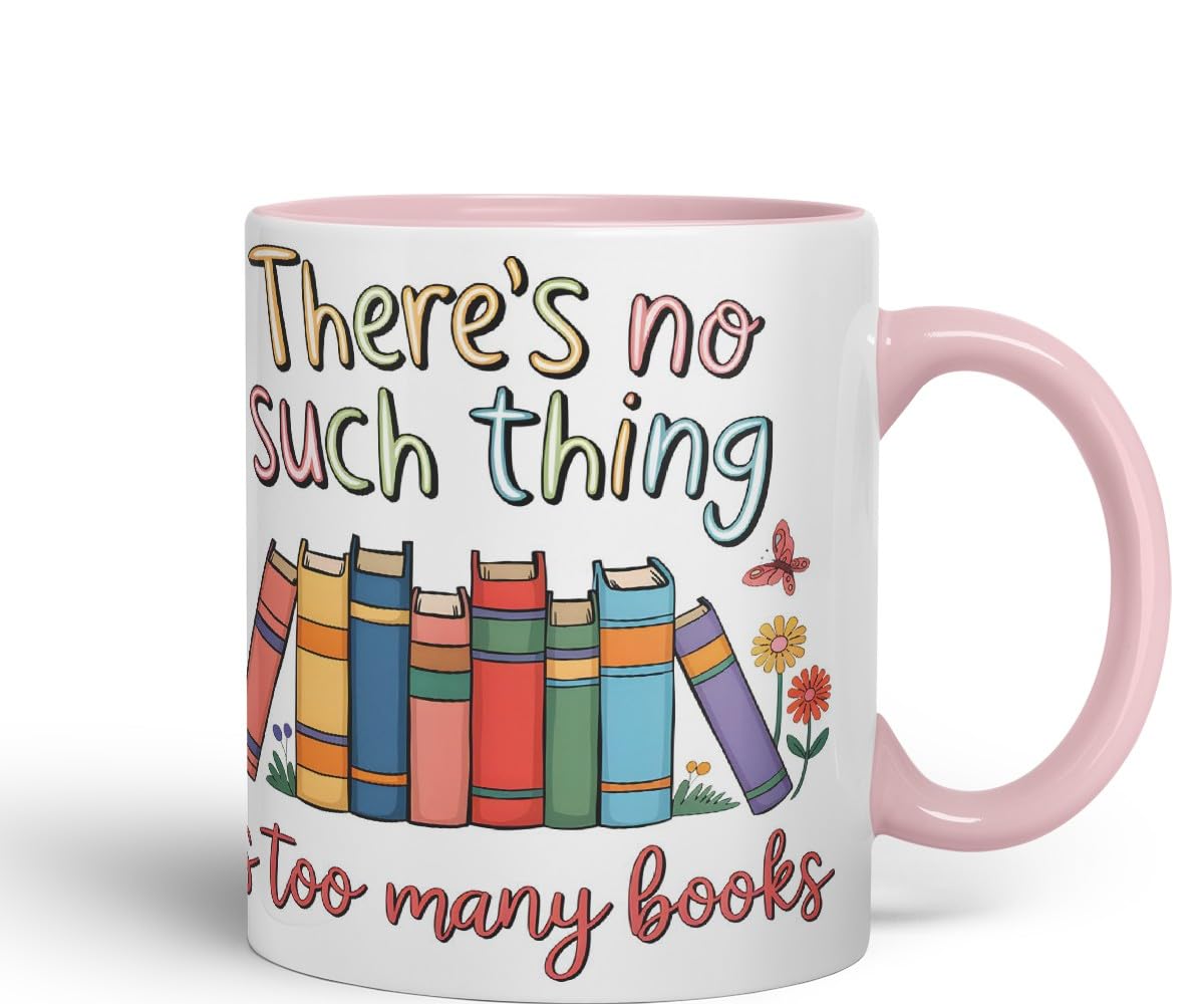 Vixar There's No Such Thing As Too Many Books (Pastel Version) Coloured Ceramic Mug Cup Gift, 11oz (Black)