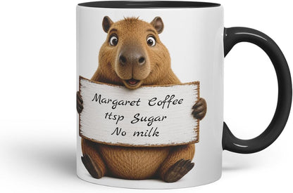 Vixar Personalised Capybara Mug with Name or Custom Message – Cute Animal Coloured Ceramic Mug Cup Gift, 11oz (Black)