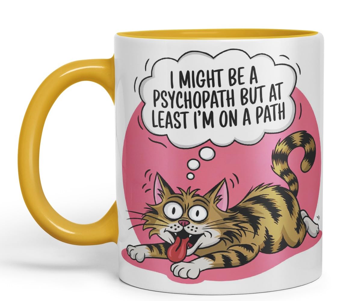 Vixar I Might Be a P** But at Least I’m on a Path Sarcastic cat Coloured Ceramic Mug Cup Gift, 11oz (Black)