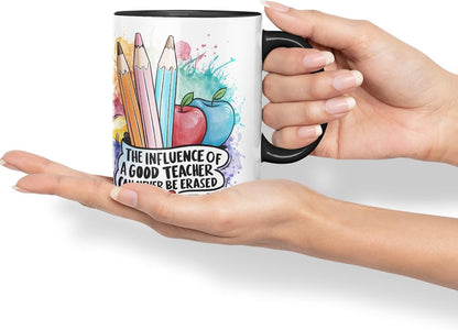 Vixar The Influence of a Good Teacher Can Never Be Erased – Teacher Coloured Mug Cup 11oz (Black)