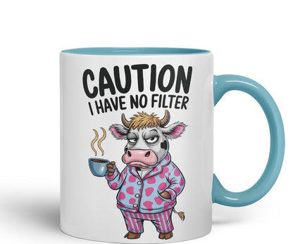 Vixar Caution I Have No Filter Cow Joke Coloured Ceramic Mug Cup Gift, 11oz (Black)