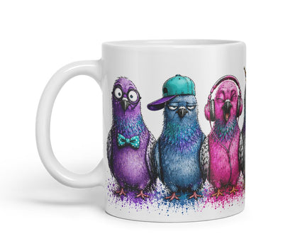 Pigeons Bird Mug – Cute Pigeons Coloured Ceramic Mug Cup Gift, 11oz (Black)