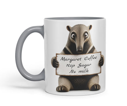 Vixar Personalised Anteater Mug with Name or Custom Message – Cute Animal Coloured Ceramic Mug Cup Gift, 11oz (Black)