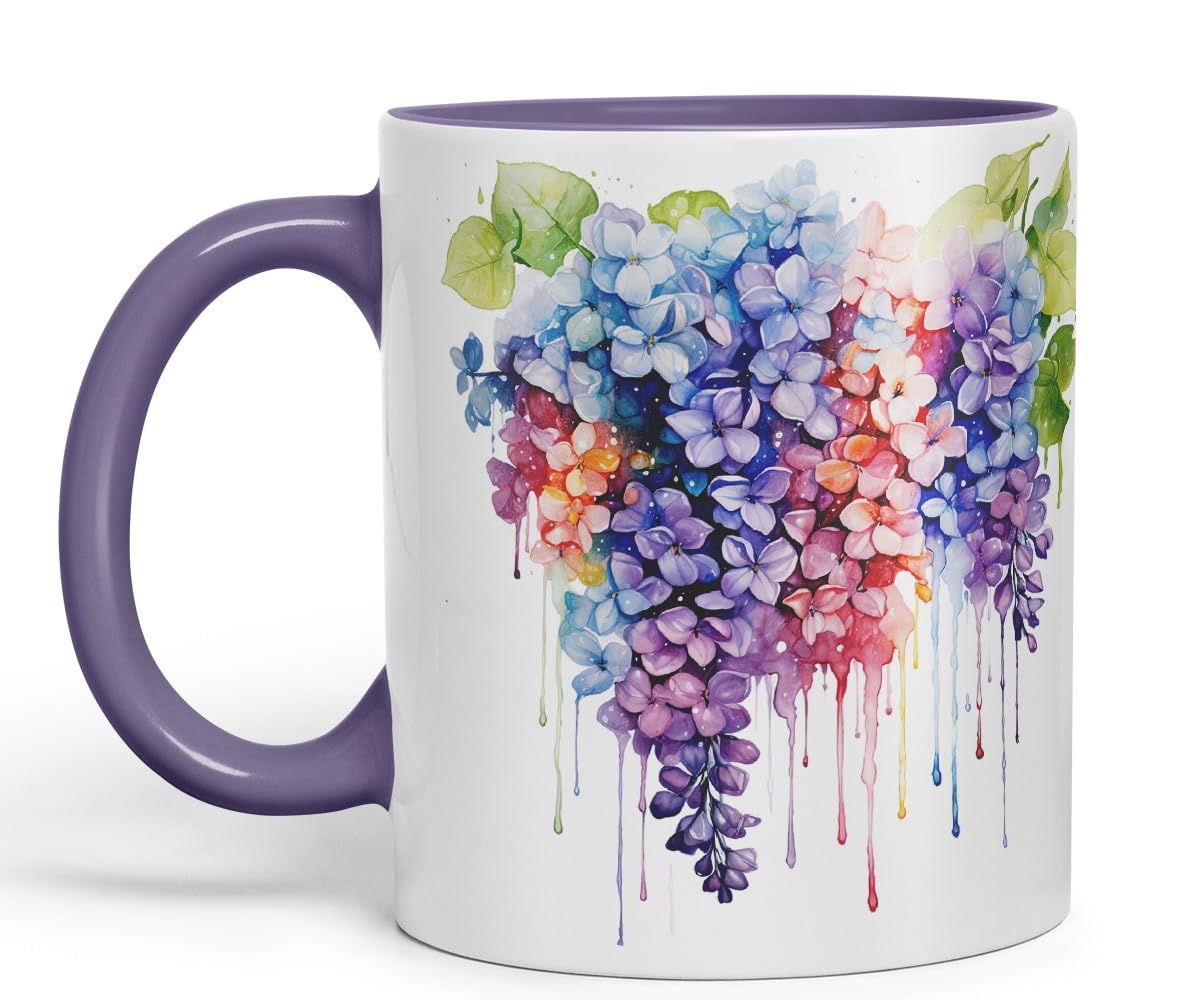 Vixar Lilac Spring Blossom Mug Coloured Ceramic Mug Cup Gift, 11oz (Light Green)