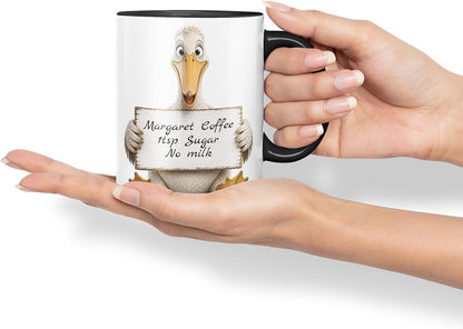 Vixar Personalised Pelican Mug with Name or Custom Message – Cute Animal Coloured Ceramic Mug Cup Gift, 11oz (Black)