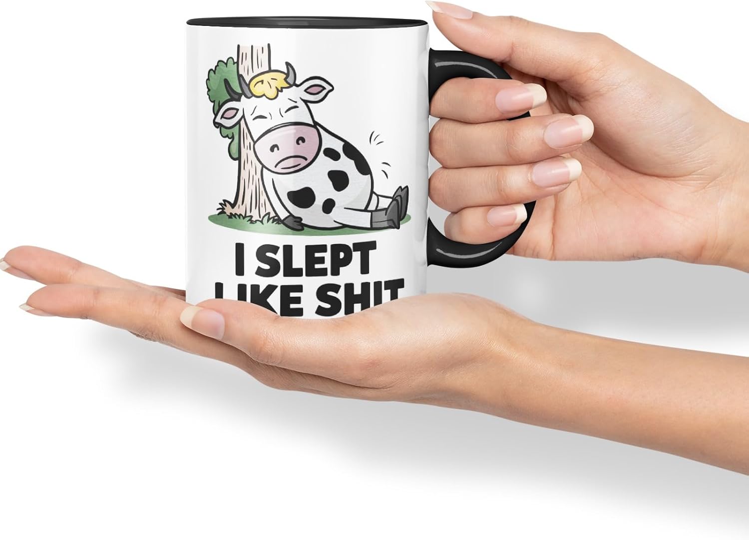 Vixar I Slept Like S** Leave Me Alone Sarcastic Cow Coloured Ceramic Mug Cup Gift, 11oz (Black)