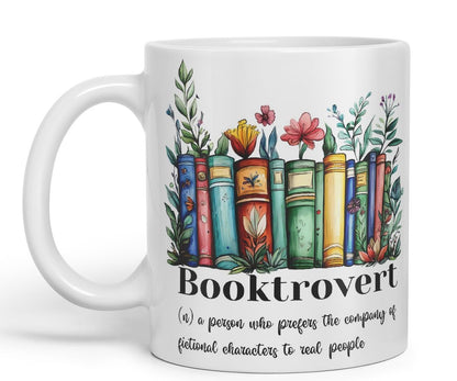 Vixar Booktrovert – a Person who Prefers The Company of Fictional Characters to Real People Coloured Ceramic Mug Cup Gift, 11oz (Black)