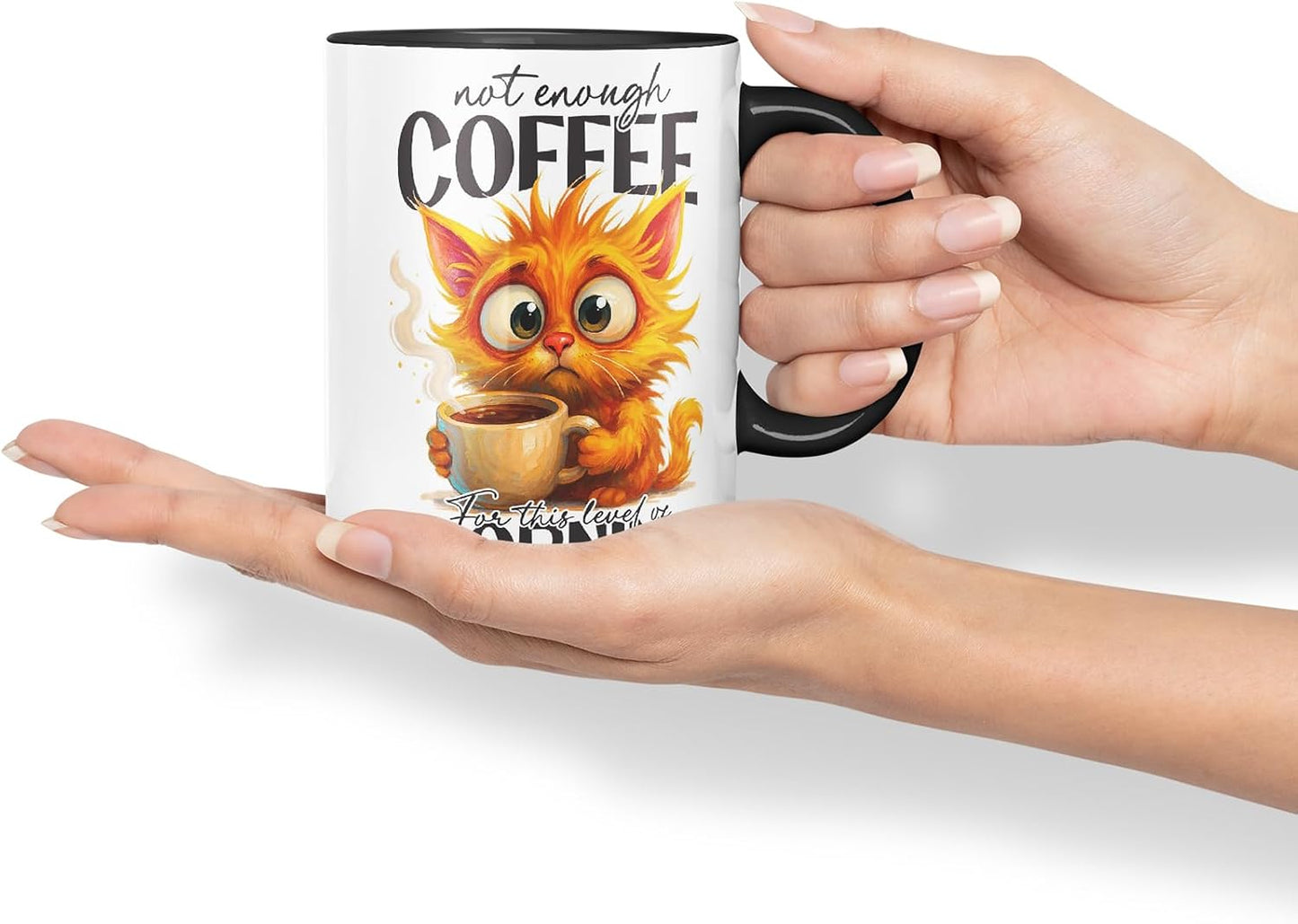 Vixar Not Enough Coffee for This Level of Morning Funny Cat Mug – Coloured Ceramic Mug Cup Gift, 11oz (Black)
