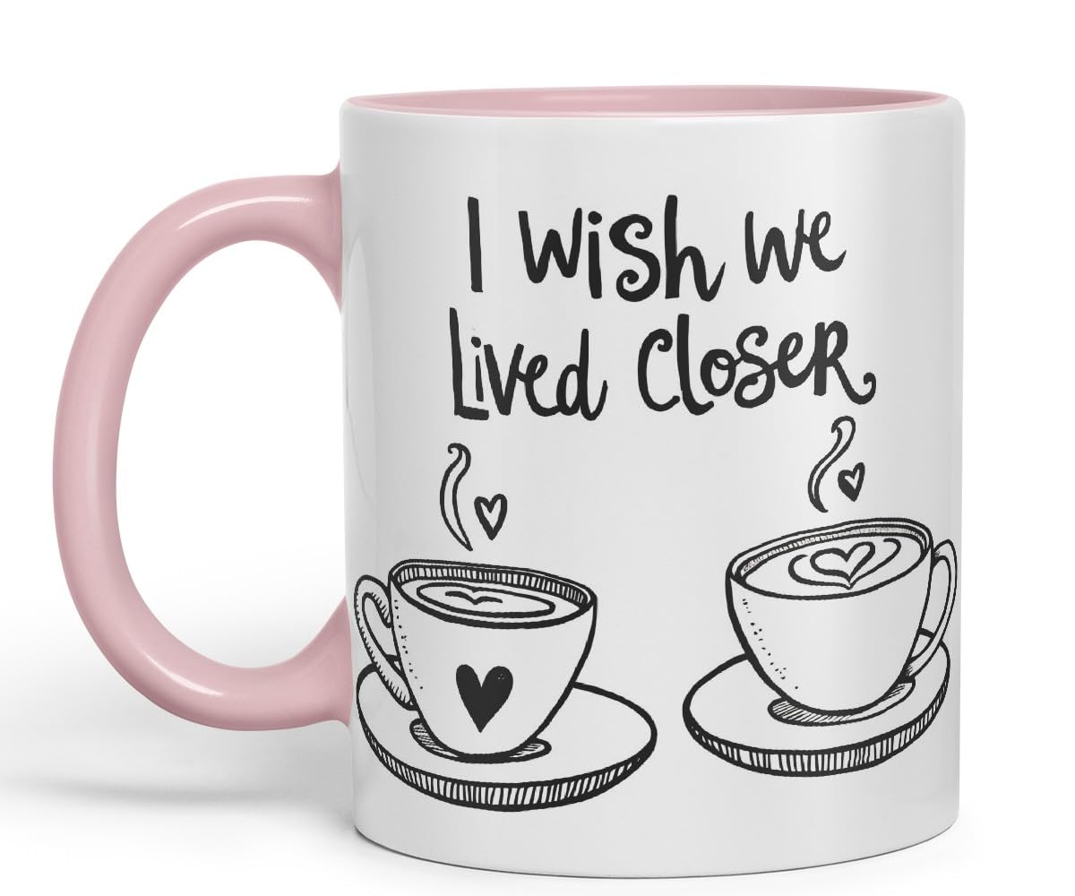 Vixar I Wish We Lived Closer Coloured Ceramic Cup Mug – Minimalist Coffee Lovers Gift for Friends or Partner – 11oz (Black)