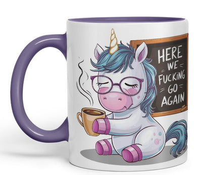 Vixar Here We F*cking Go Again – Coloured Ceramic Mug Cup Gift, 11oz (Black)