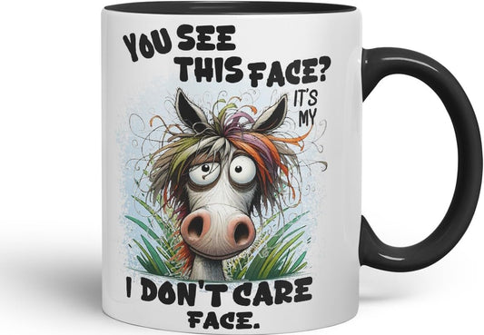 Vixar You See This Face It’s My I Don’t Care Face Funny Highland Cow Coloured Mug Cup 11oz (Black)