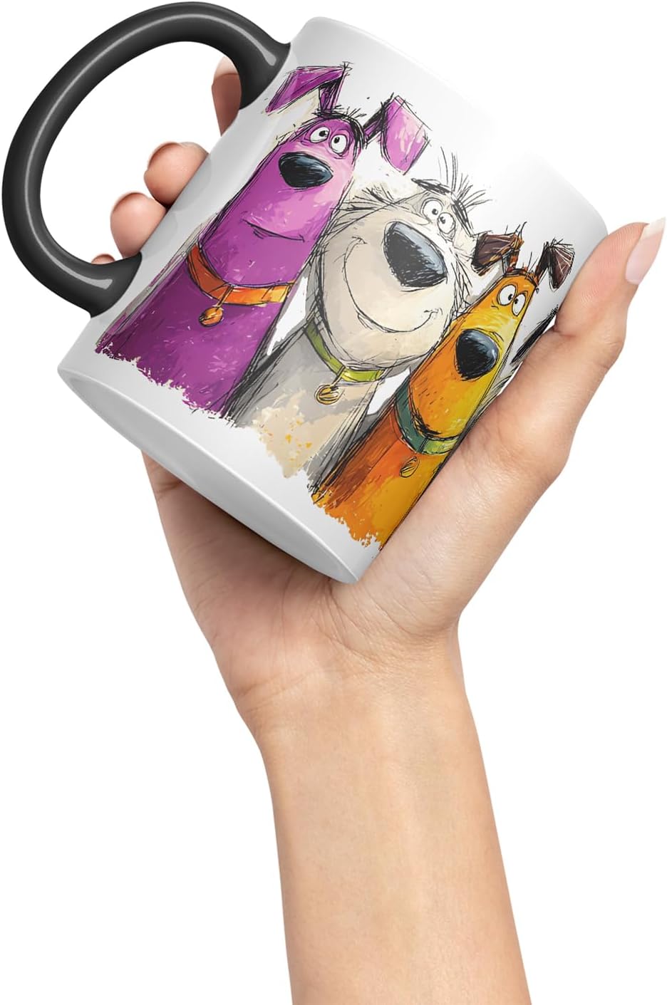 Vixar Funny Colourful Pet Dog Friends Design – Cute Dog Character Mug for Dog Lovers, Coloured Mug Cup Gift, 11oz (Black)