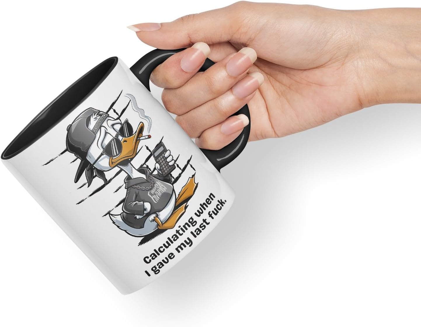 Vixar Calculating When I Gave My Last F*** Duck Mug – Coloured Ceramic Mug Cup Gift, 11oz (Black)