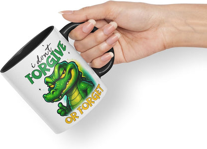 Vixar I Don't Forgive Or Forget Funny Crocodile Mug – Coloured Ceramic Mug Cup Gift, 11oz (Black)