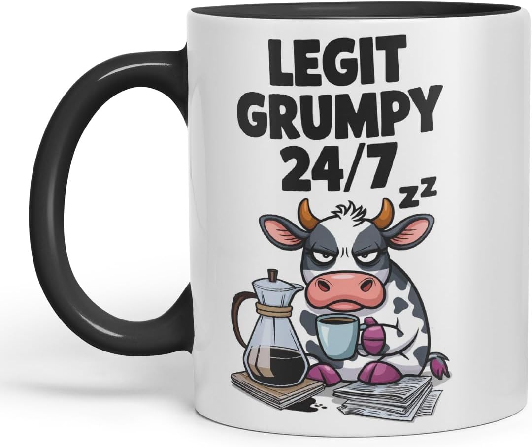 Vixar Legit Grumpy 24/7 – Coloured Ceramic Mug Cup Gift, 11oz (Black)