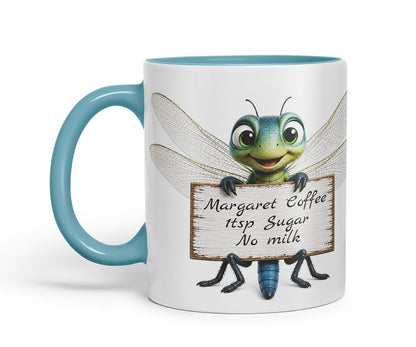 Vixar Personalised Dragonfly Mug with Name or Custom Message – Cute Animal Coloured Ceramic Mug Cup Gift, 11oz (Black)
