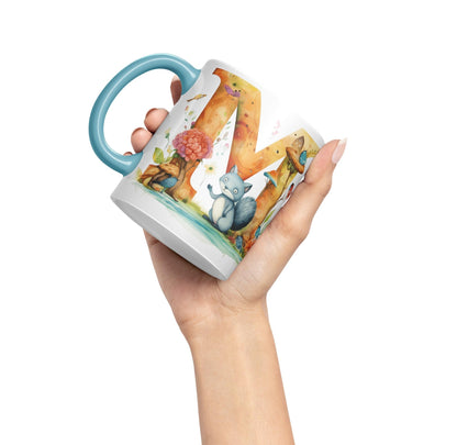 Letter M mug, Animals Alphabet Letter M Monogram animal for kids Ceramic Coloured Mug Cup for Tea Coffee Hot brew 330ml 11Oz Gift