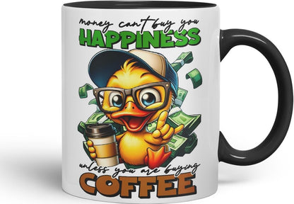 Vixar Mug with Text: Money Can’t Buy You Happiness (Unless You are Buying Coffee) Coloured Ceramic Mug Cup 11oz Funny Sarcastic Gift (Black)