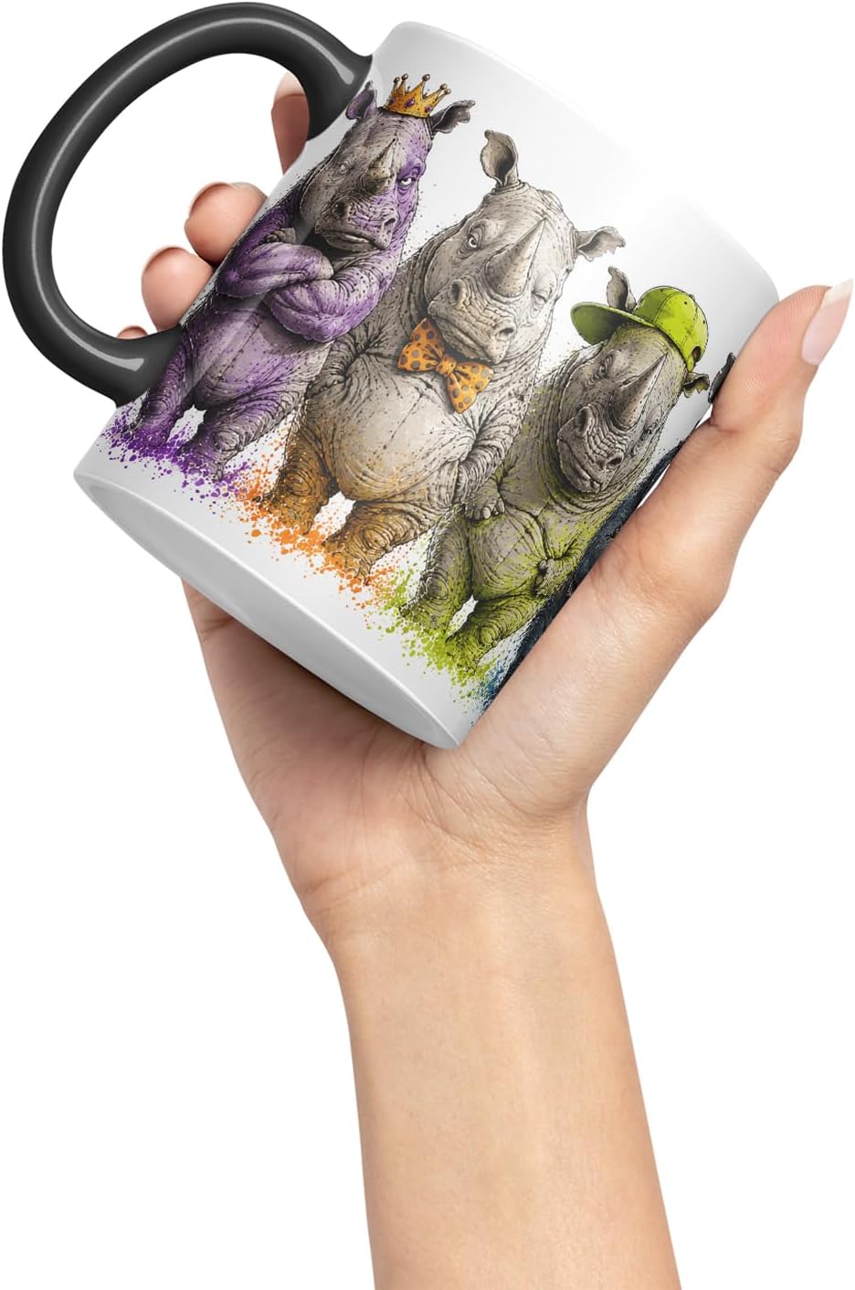 Vixar Rhino Mug – Cute Rhino Coloured Ceramic Mug Cup Gift, 11oz (Black)