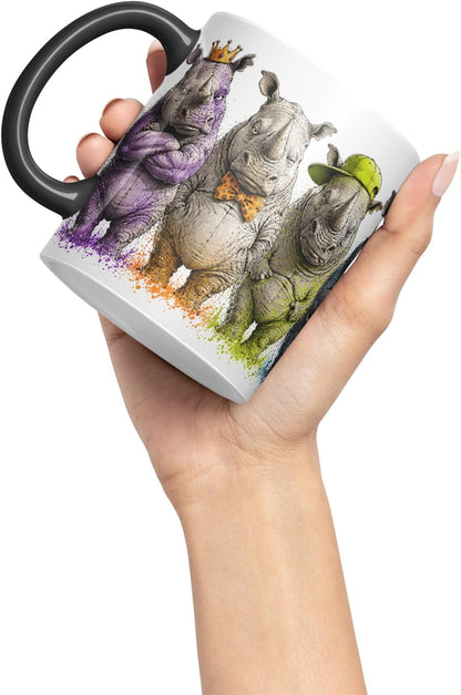 Vixar Rhino Mug – Cute Rhino Coloured Ceramic Mug Cup Gift, 11oz (Black)