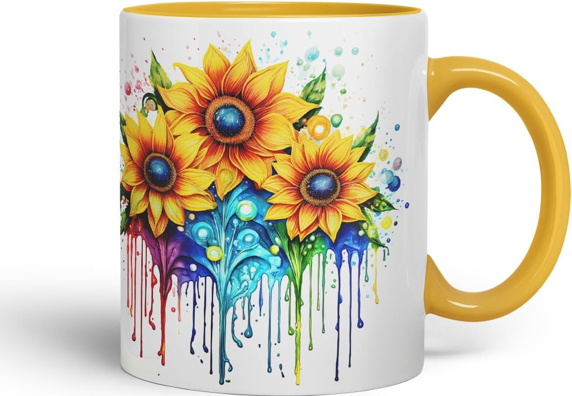 Vixar Sunflower Sunny Day Mug Coloured Ceramic Mug Cup Gift, 11oz (Gold Yellow)