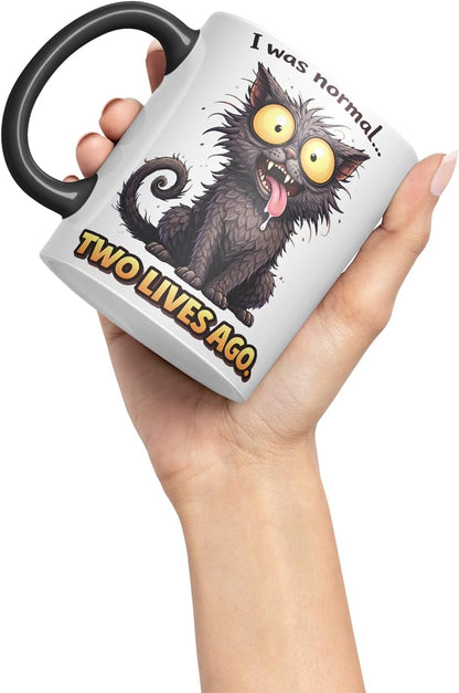 Vixar I was Normal Two Lives Ago Cat Coloured Ceramic Mug Cup Gift, 11oz (Black)