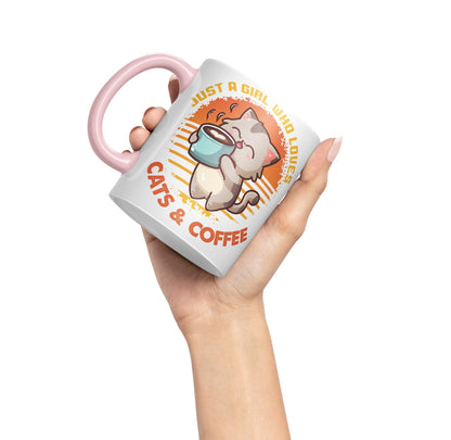 Just a Girl Who Loves Cats & Coffee, cat Sarcastic Joke Ceramic Coloured Mug Cup for Tea Coffee Hot Brew 330ml 11Oz