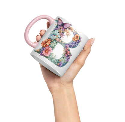 Letter B mug, Floral flowers butterfly Alphabet Letter B Monogram watercolour Ceramic Coloured Mug Cup for Tea Coffee Hot brew 330ml 11Oz Gift