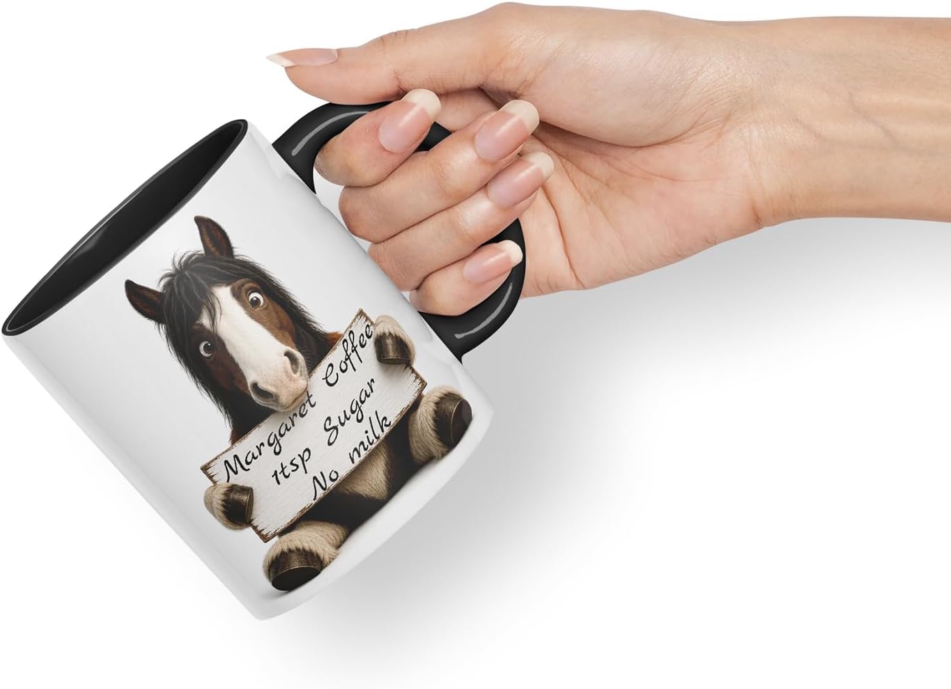 Vixar Personalised Shire Horse Mug with Name or Custom Message – Cute Animal Coloured Ceramic Mug Cup Gift, 11oz (Black)