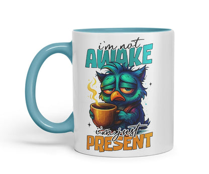 Vixar I'm Not Awake I'm Just Present Funny Owl Coffee Mug – Coloured Ceramic Mug Cup Gift, 11oz (Black)