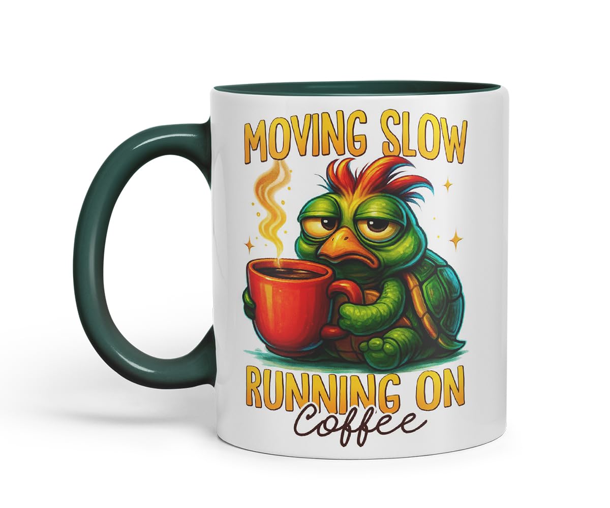 Vixar Moving Slow Running On Coffee Funny Turtle Mug – Coloured Ceramic Mug Cup Gift, 11oz (Black)