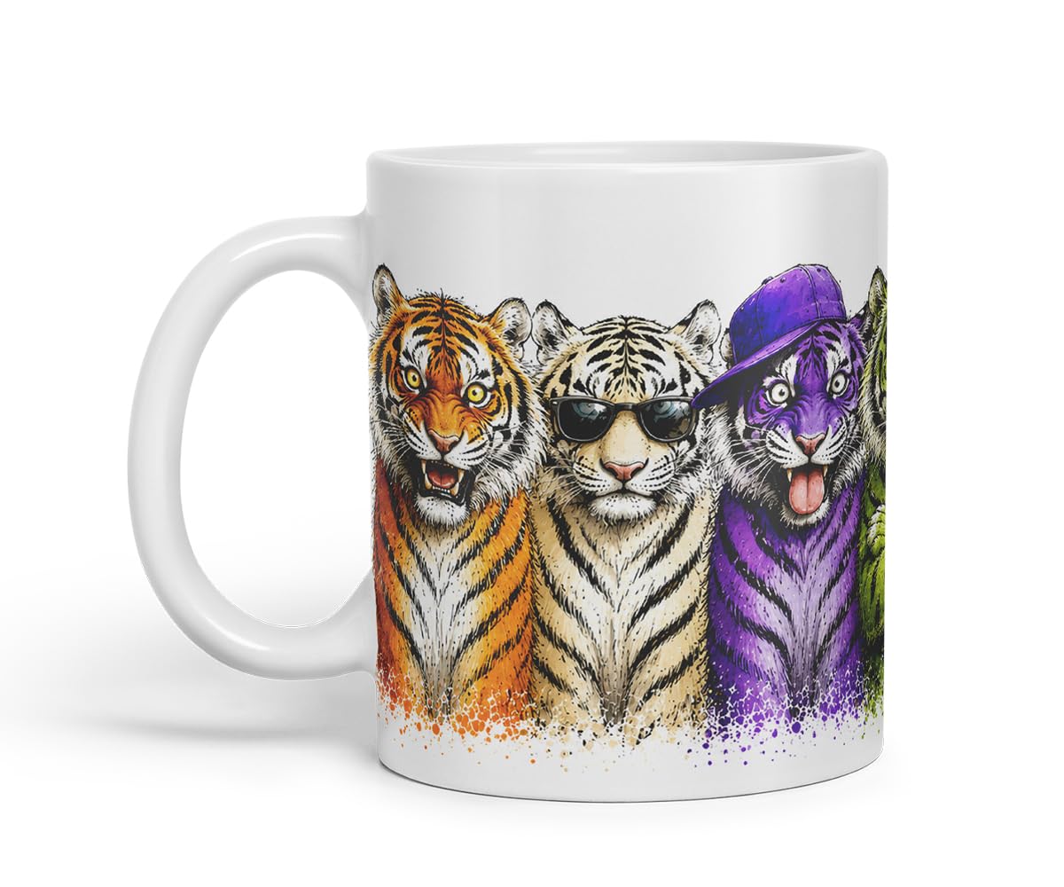 Vixar Tigers Mug – Cute Tigers Coloured Ceramic Mug Cup Gift, 11oz (Black)