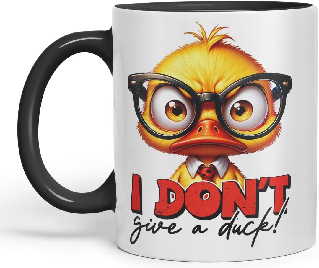 Vixar I Don’t Give a Duck! Coloured Ceramic Mug Cup 11oz Funny Sarcastic Gift (Black)