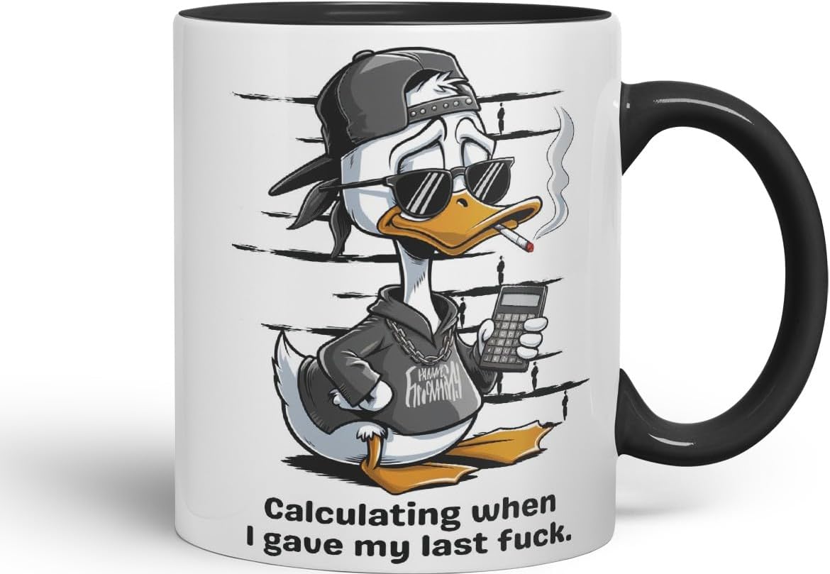 Vixar Calculating When I Gave My Last F*** Duck Mug – Coloured Ceramic Mug Cup Gift, 11oz (Black)