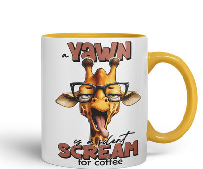 Vixar A Yawn is a Silent Scream for Coffee Giraffe Coloured Ceramic Mug Cup 11oz Funny Sarcastic Gift (Black)