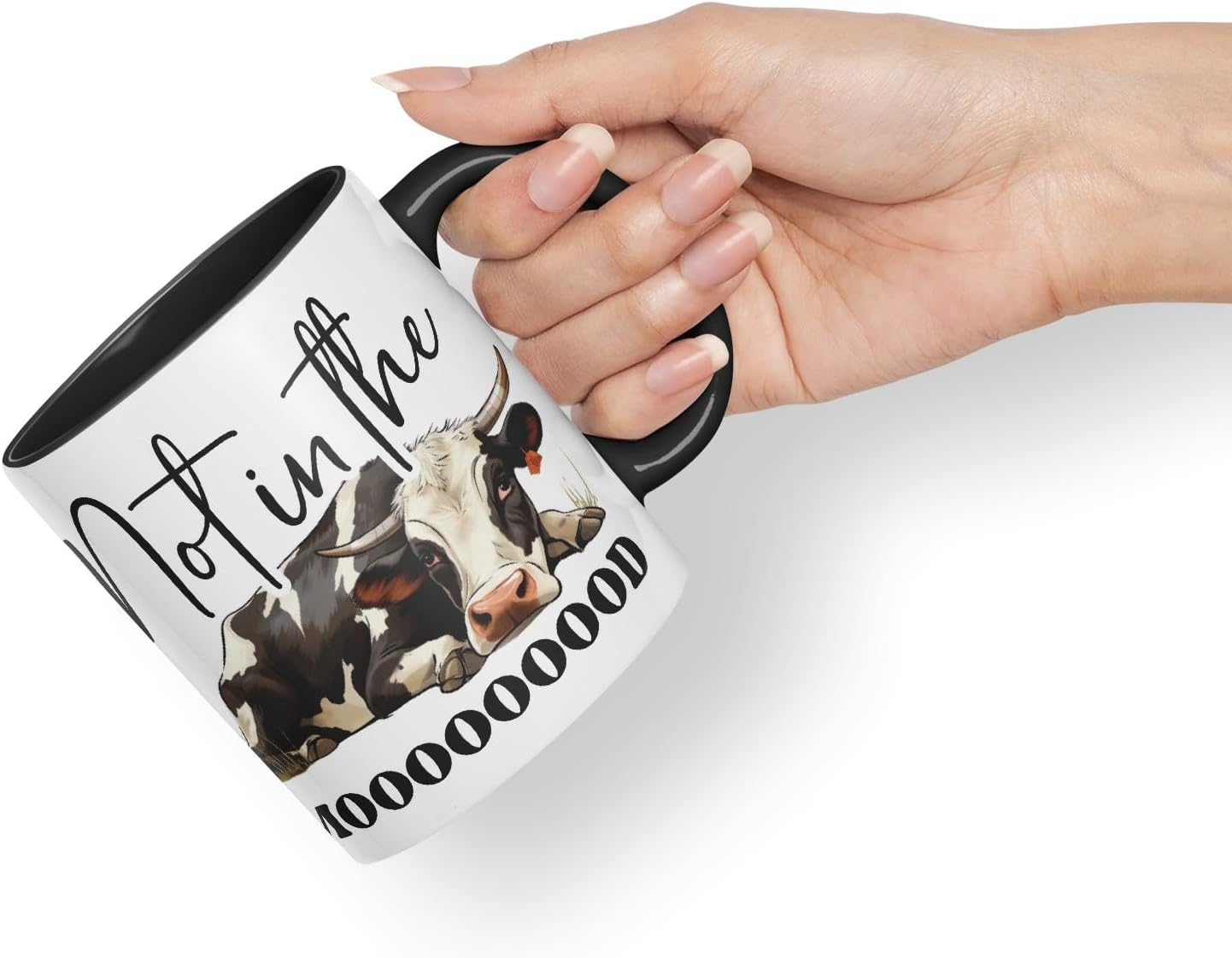Vixar Not in The Mooood Cow Joke Coloured Ceramic Mug Cup Gift, 11oz (Black)
